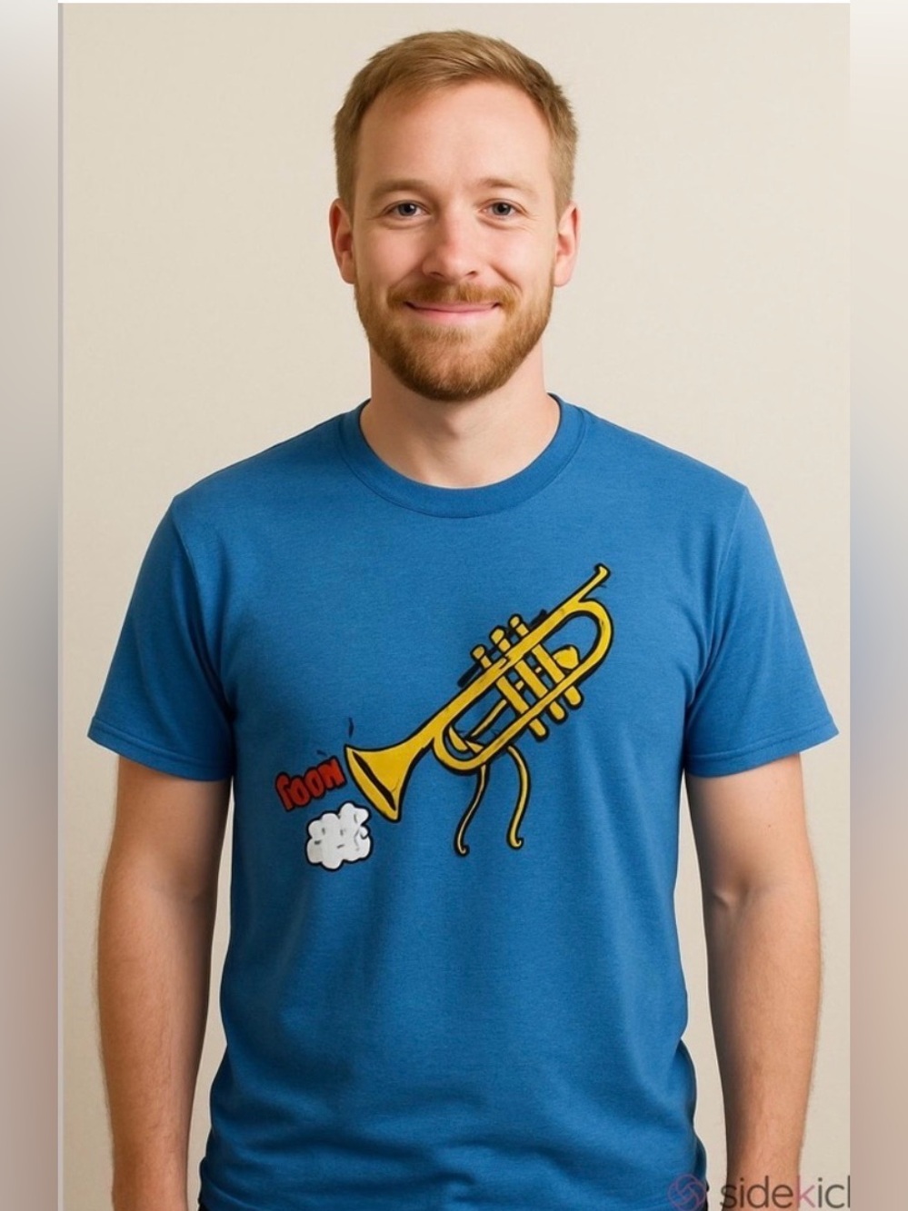 tooting trumpet tee shirt blue & yellow XL
